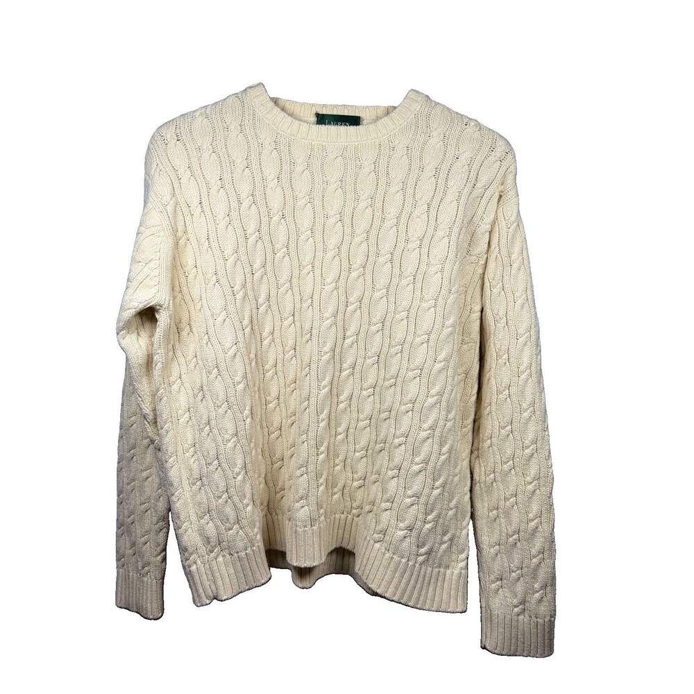 Lauren Ralph Lauren Womens Small 100% Cotton Cable Knit Sweater Buttery Yellow